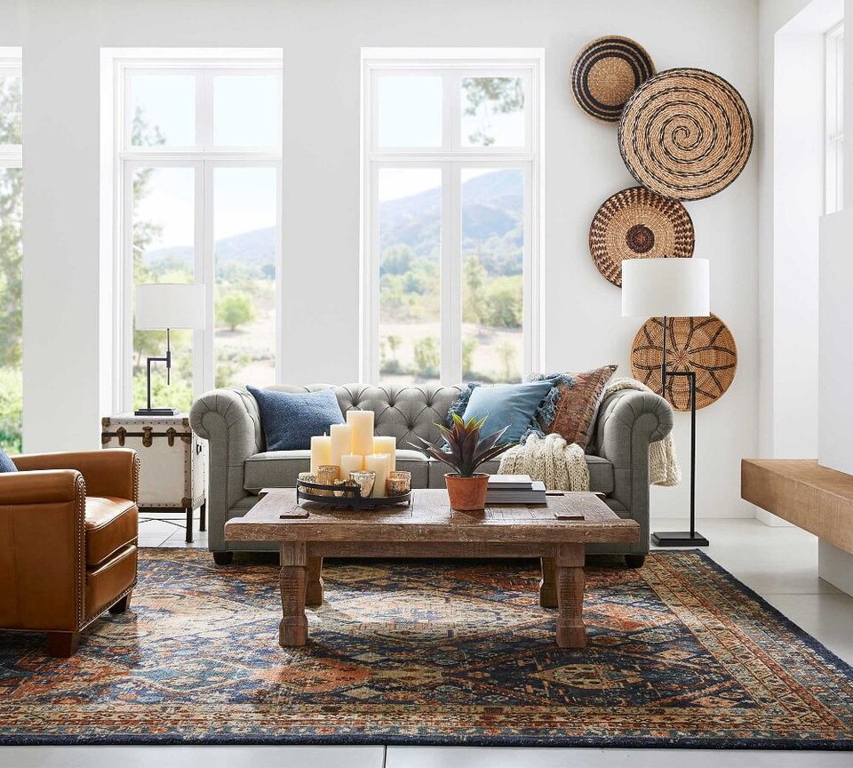 Mahalia Printed Rug Blue Multi Pottery Barn Australia